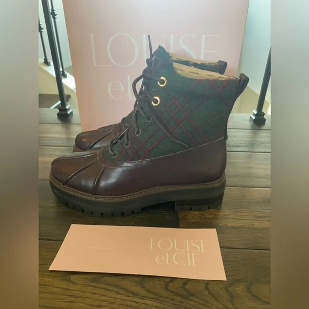 Louise et Cie Sarni Boot Plaid & Brown Platform & Chunky Heel SZ 7 NIB!